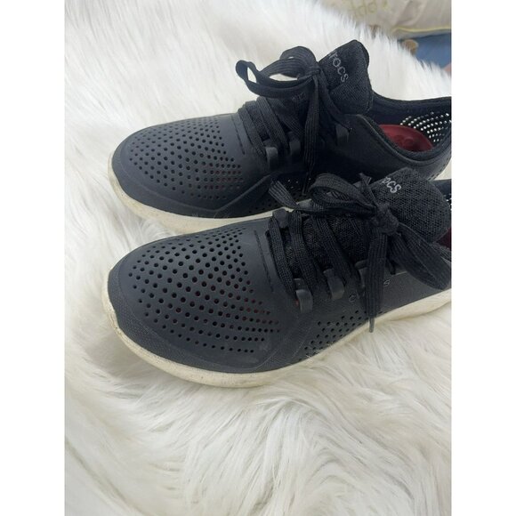 CROCS Pacer LiteRide Black Lace Up Tennis Shoe Women Size 9 - Picture 3 of 10